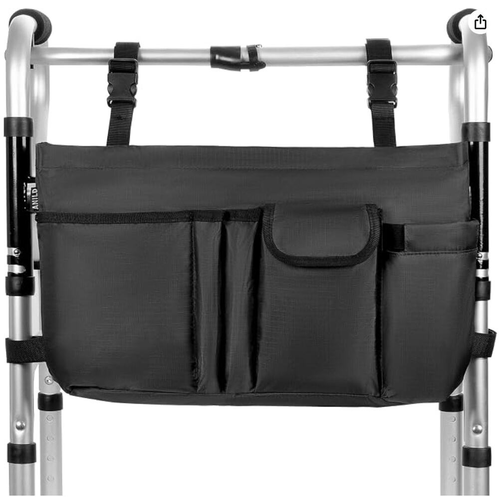 Detachable Walker Bag with Zippers for Folding Walker, Foldable Walker Basket